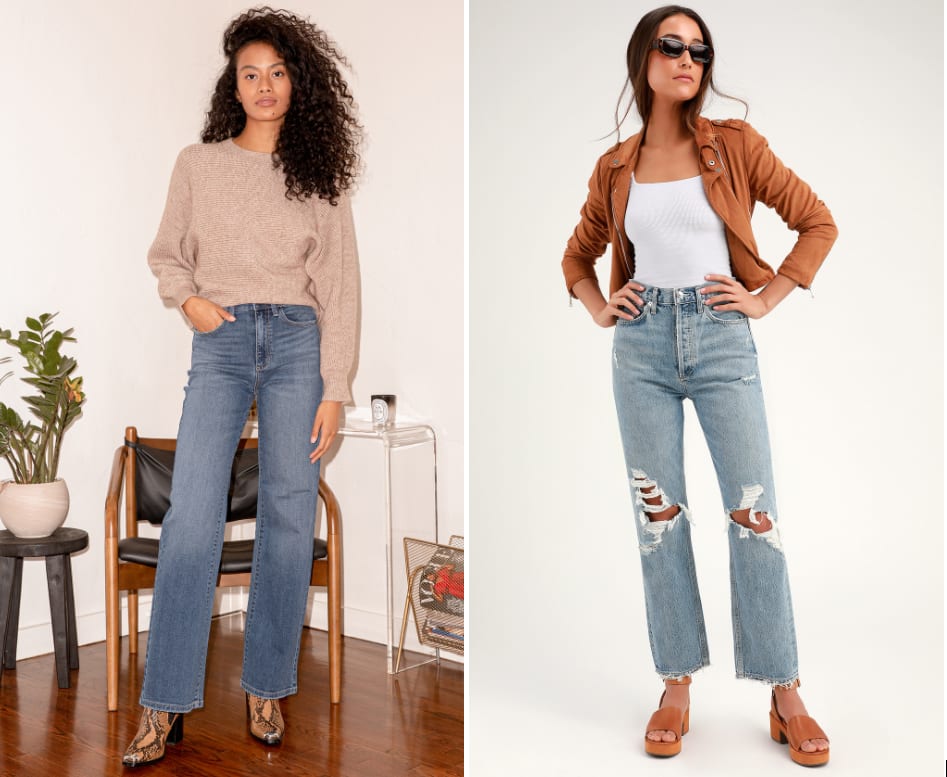 women wearing wide leg jeans