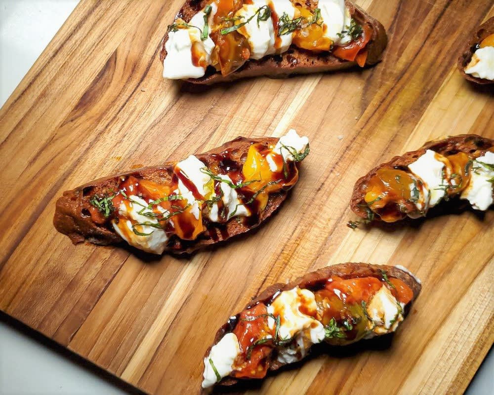 roasted tomato crostini as valentine's dinner first course