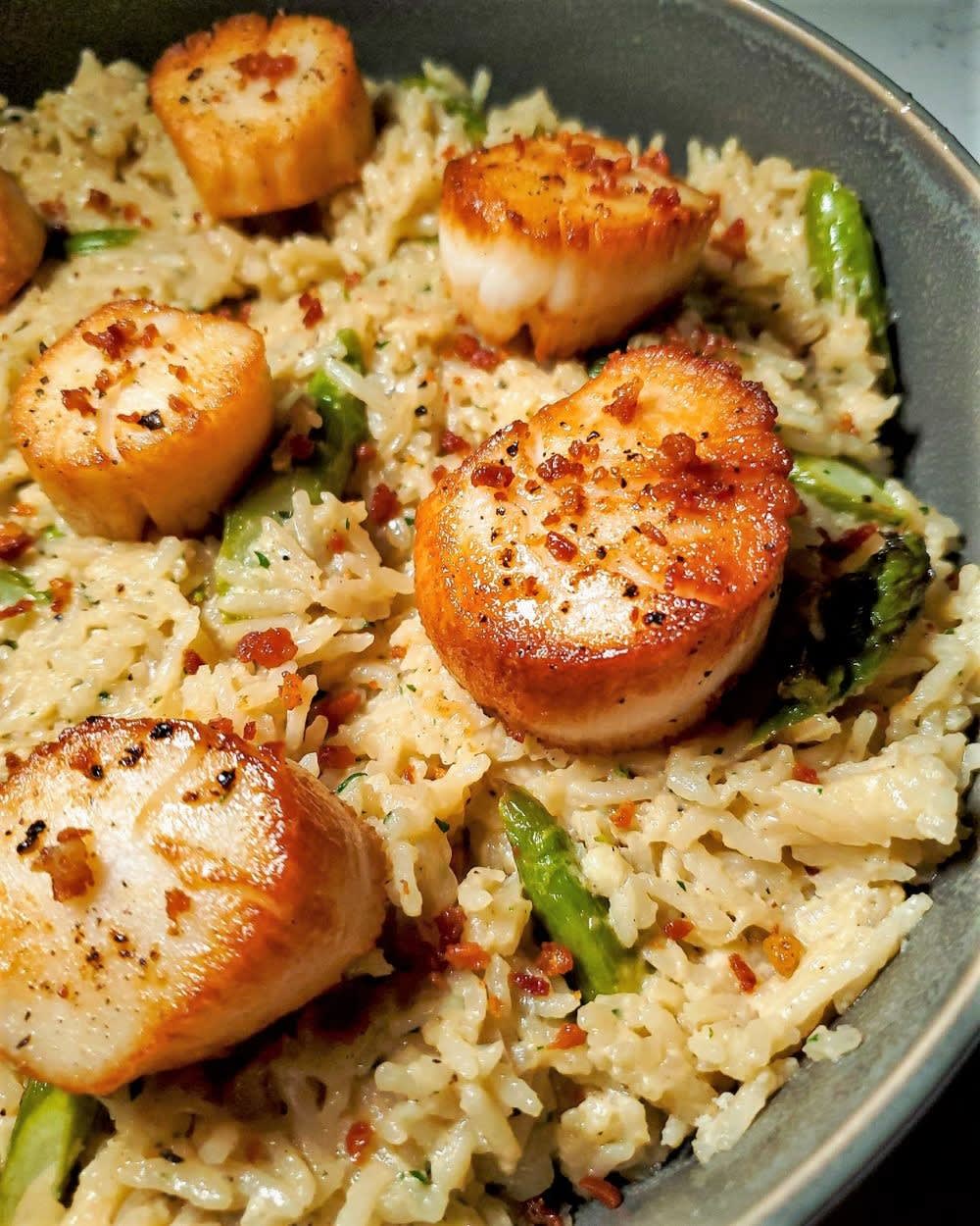 pan seared scallops with lemon asparagus rice for valentine's dinner recipes