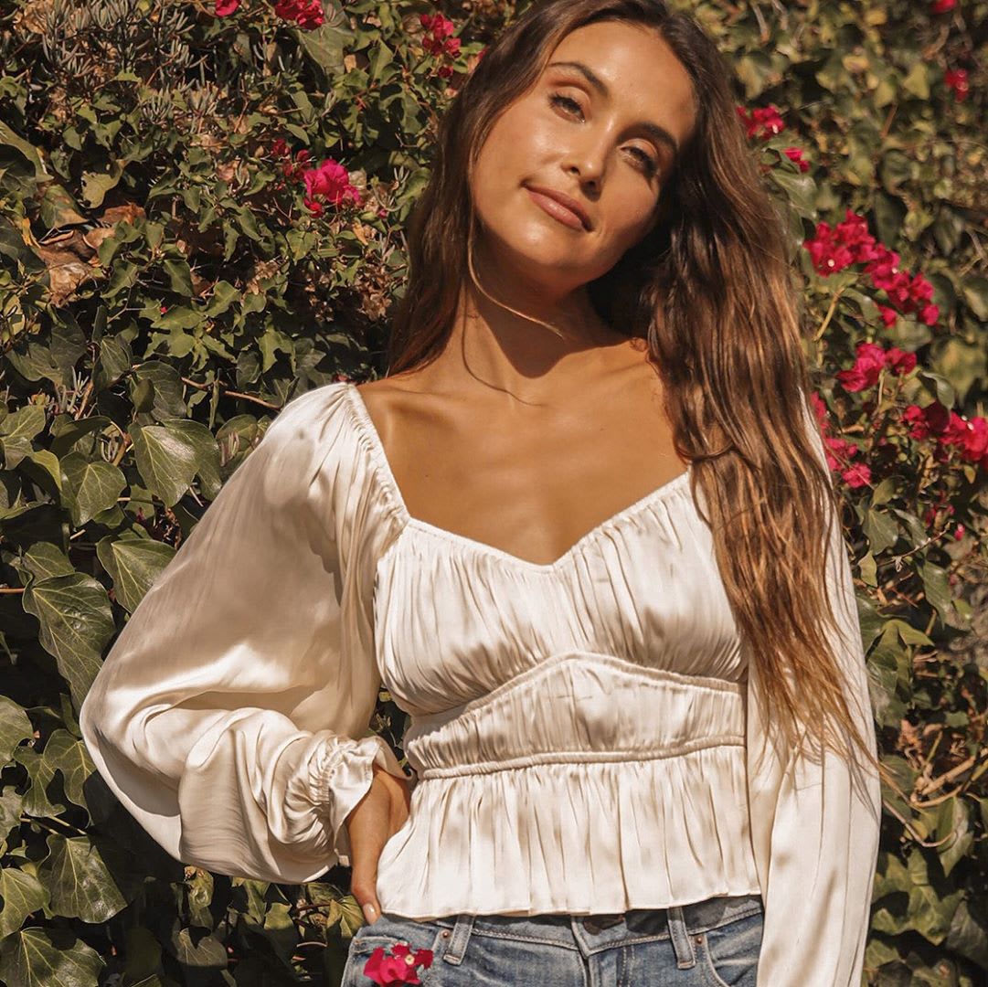 cream satin balloon sleeve top