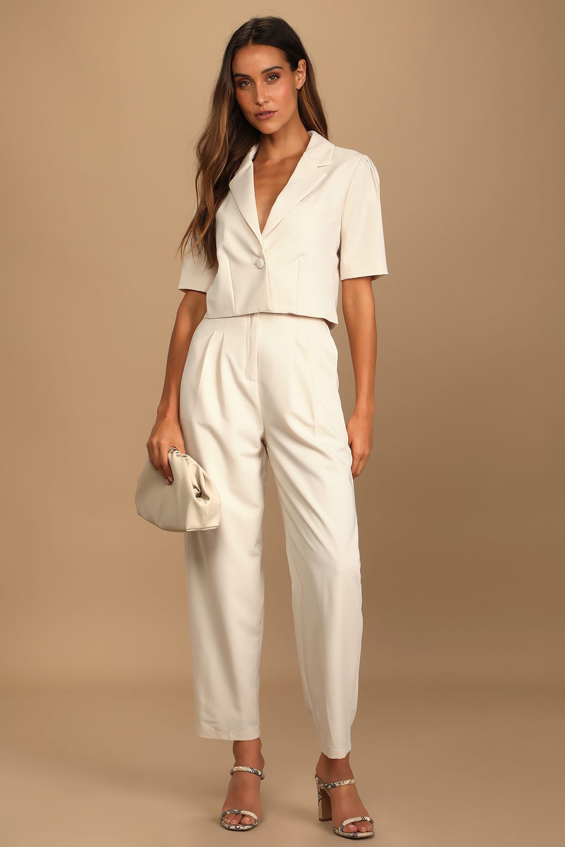 ivory cropped blazer and trousers