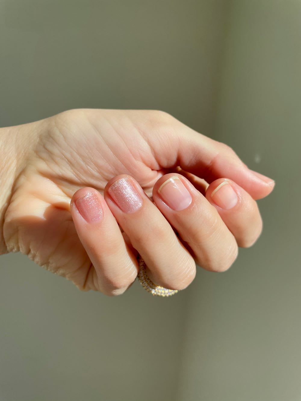 step 2 with pink gel nail polish of velvet nails tutorial