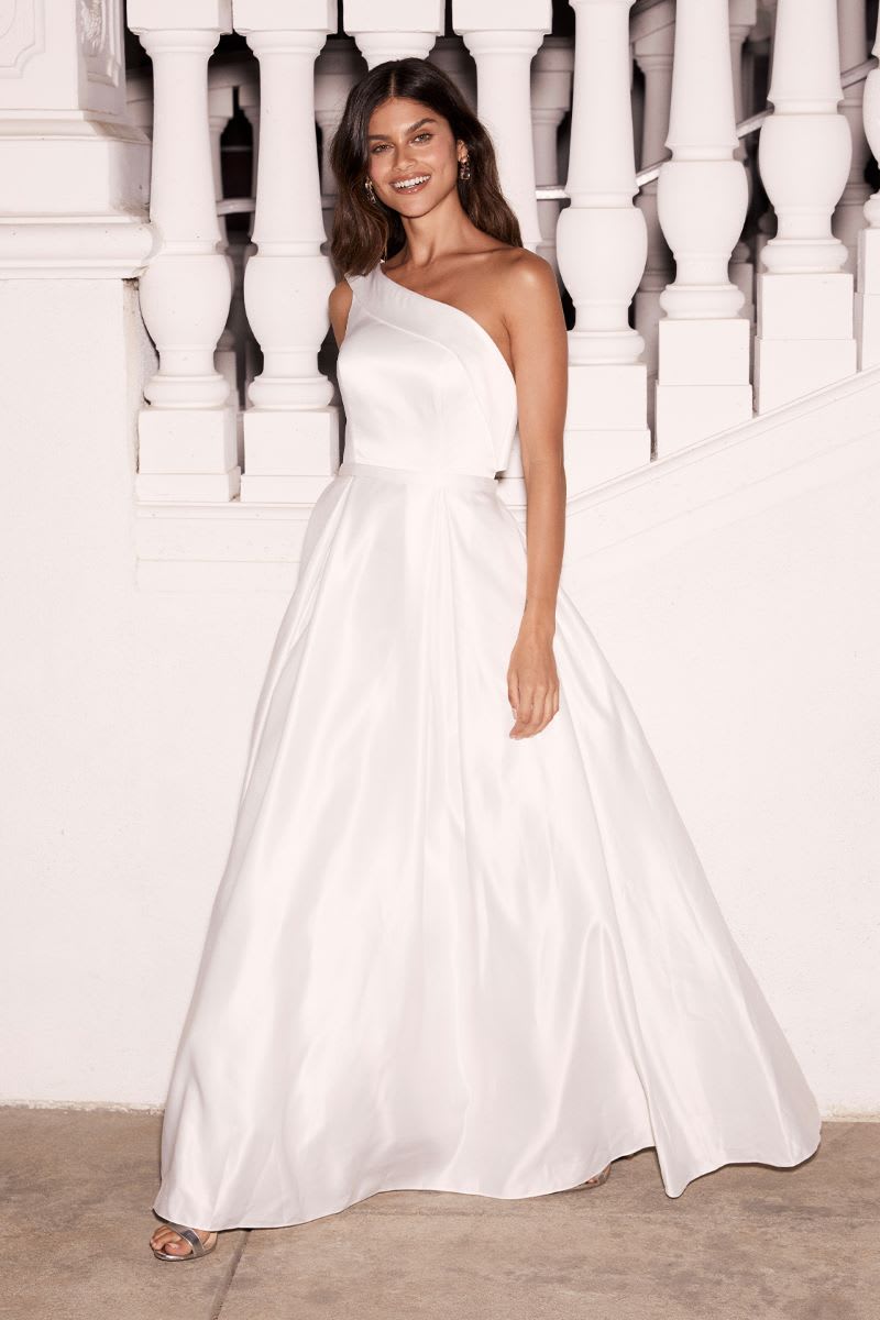 white one shoulder wedding dress
