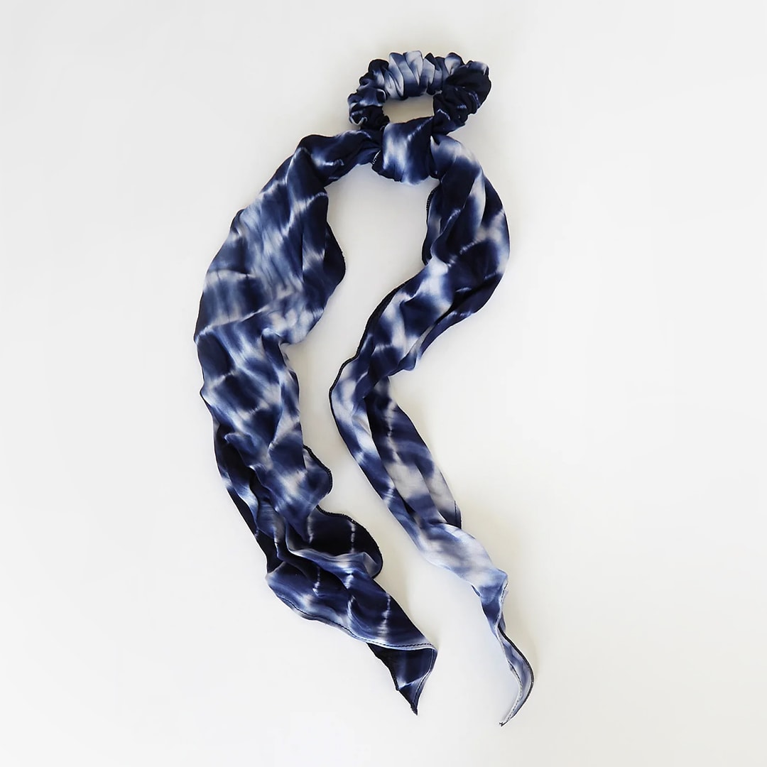 navy blue tie dye scarf ponytail holder