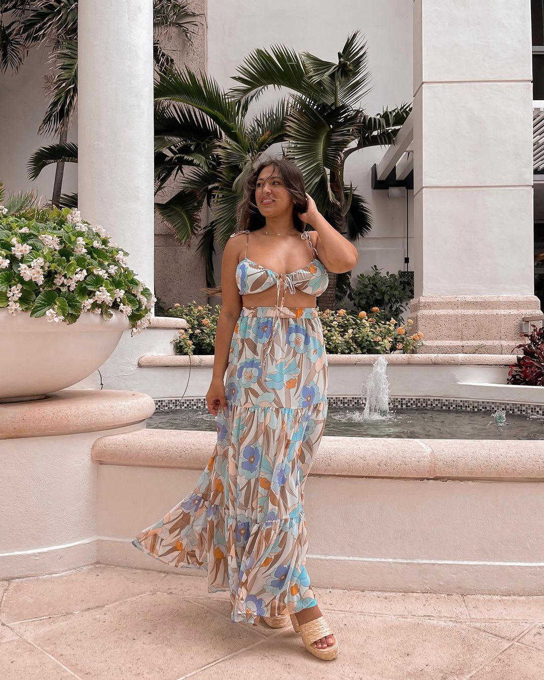 floral print two-piece maxi dress