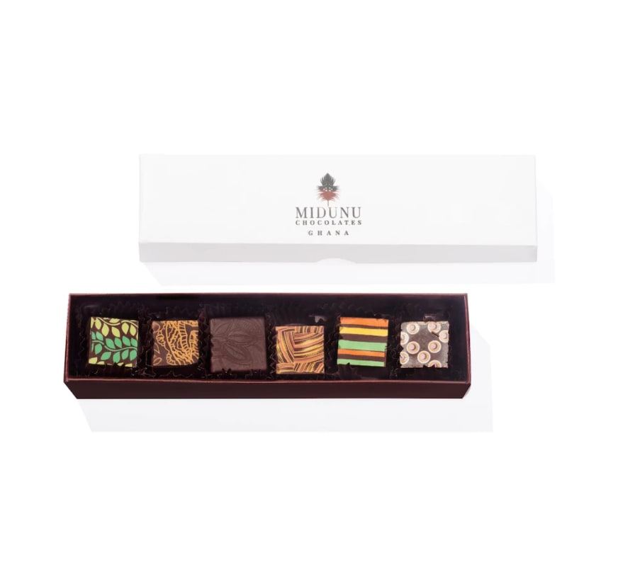 a box of single origin chocolates from African brand, Midunu