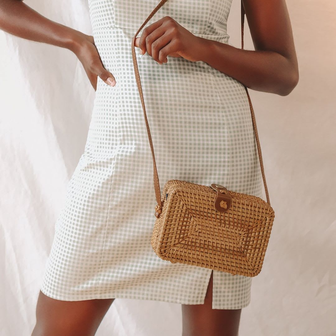 brown straw mini crossbody bag