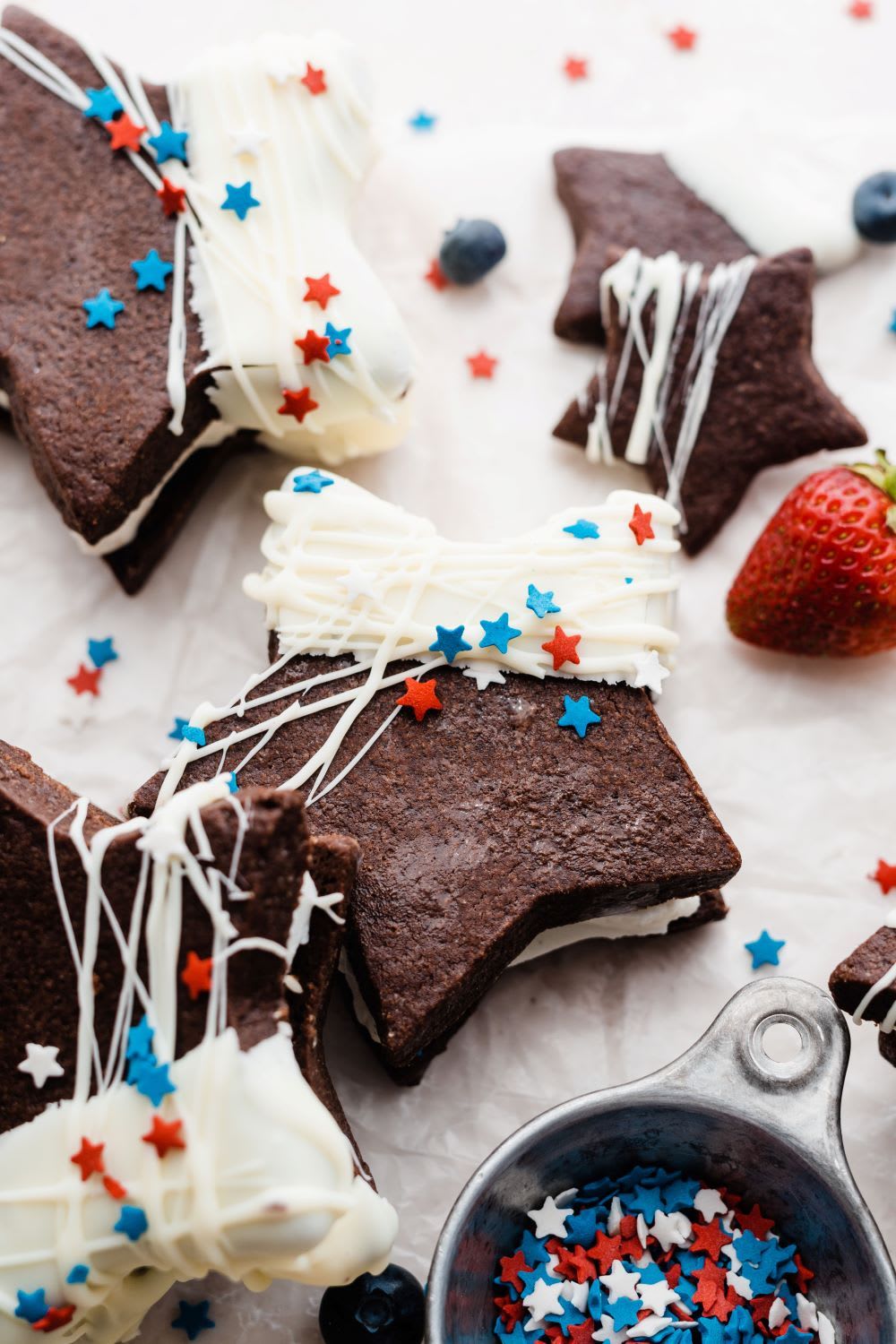 red white and blue decorated ice cream sandwich recipe for 4th of july dessert ideas
