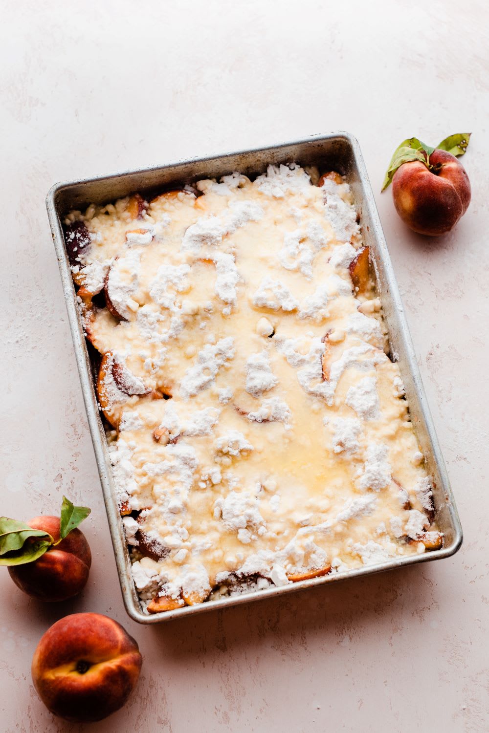 peach dump cake recipe in progress