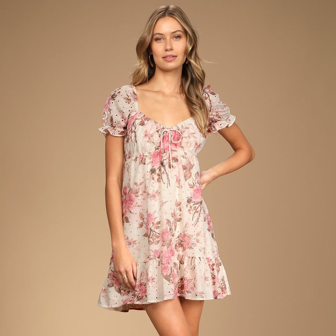 white floral print eyelet babydoll dress