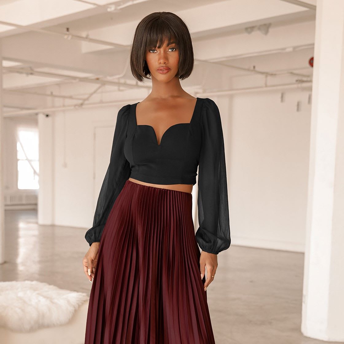 black tie back long sleeve crop top