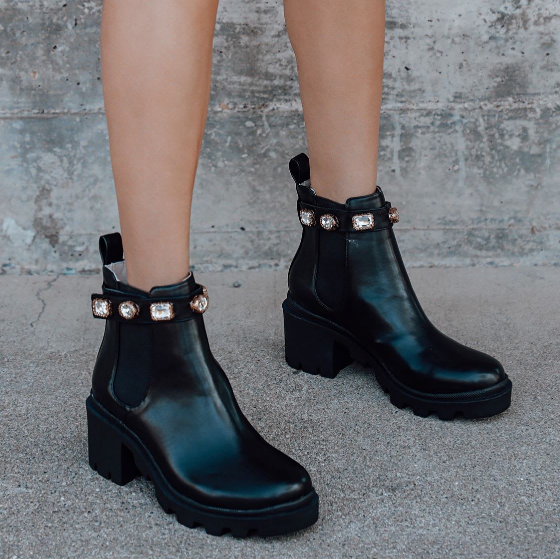 black rhinestone ankle boots