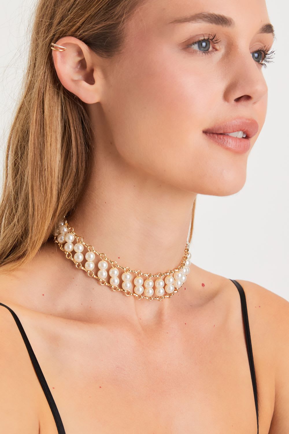 gold pearl choker statement necklace