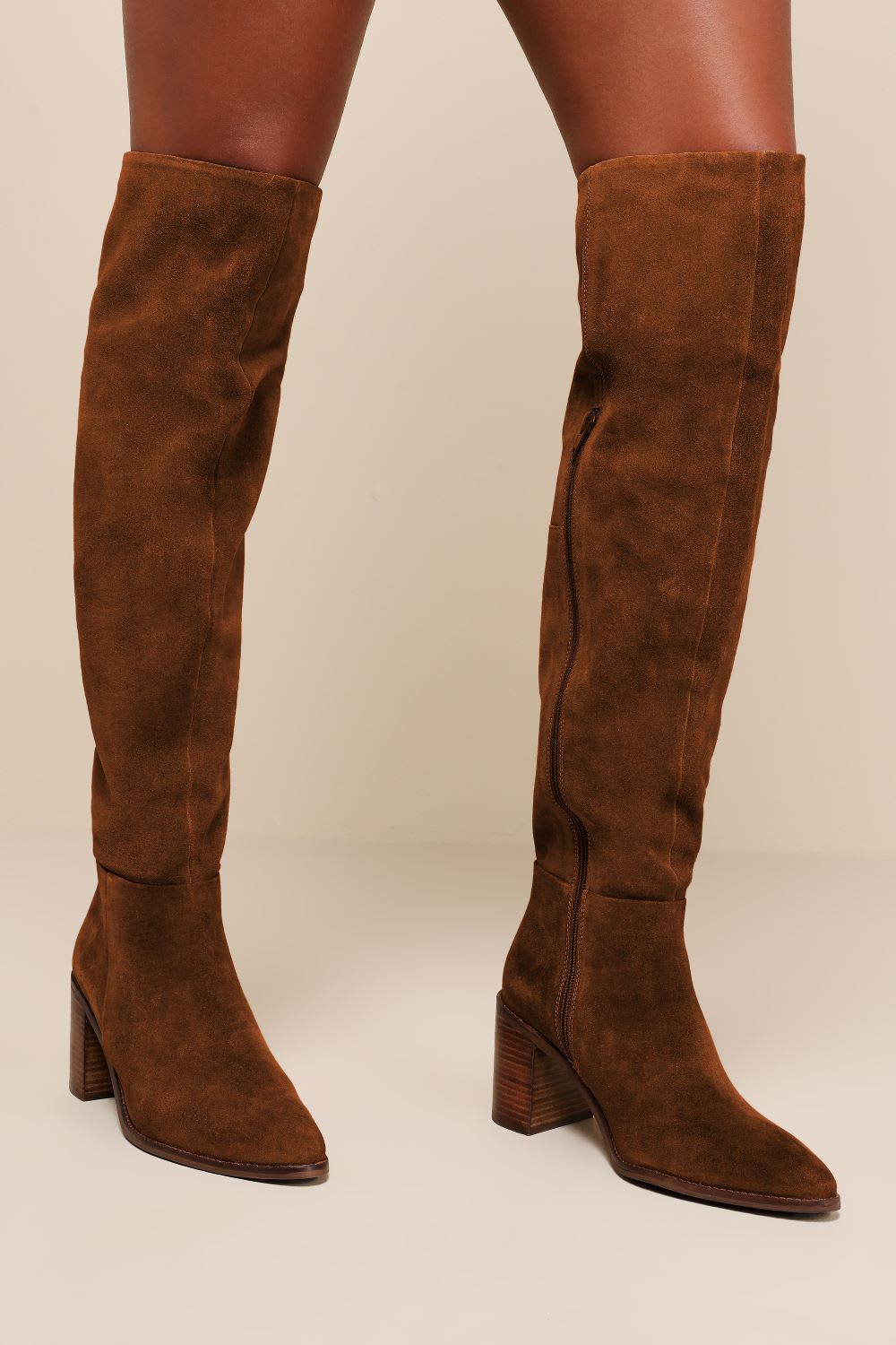 cognac suede over the knee boots