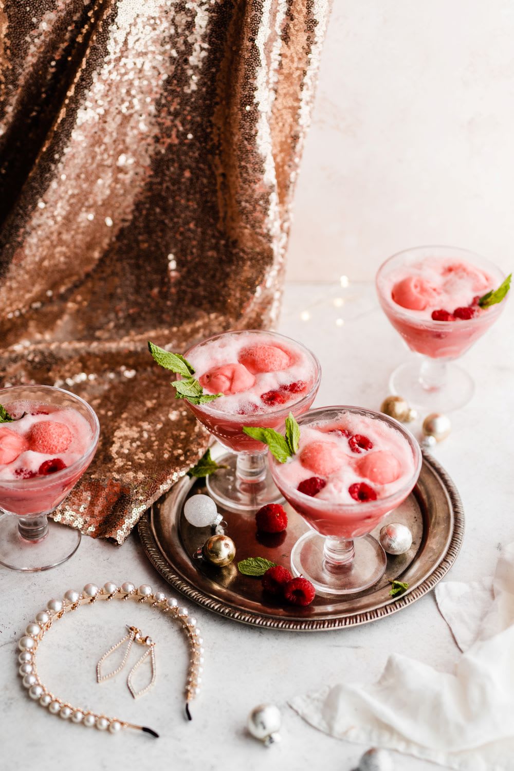 new year's eve drinks with gold sequin dress