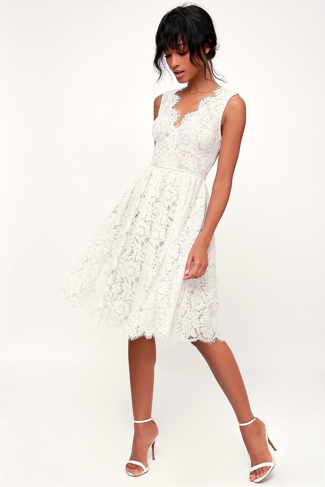 white lace midi skater dress