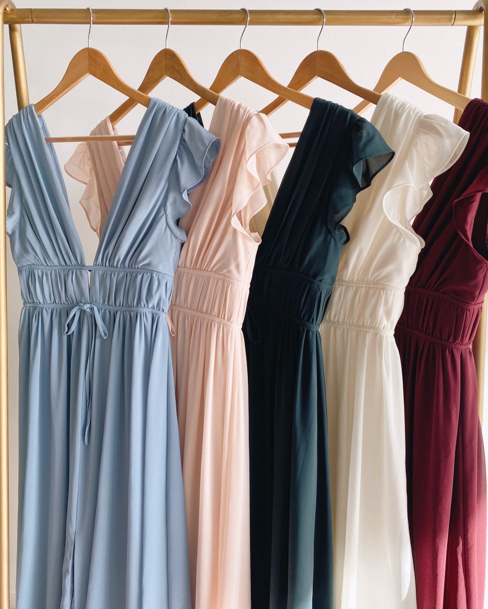 chiffon ruffled maxi dresses