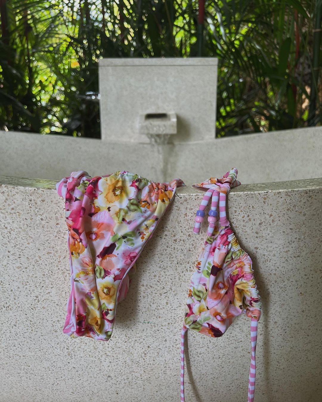 pink multi print reversible string bikini