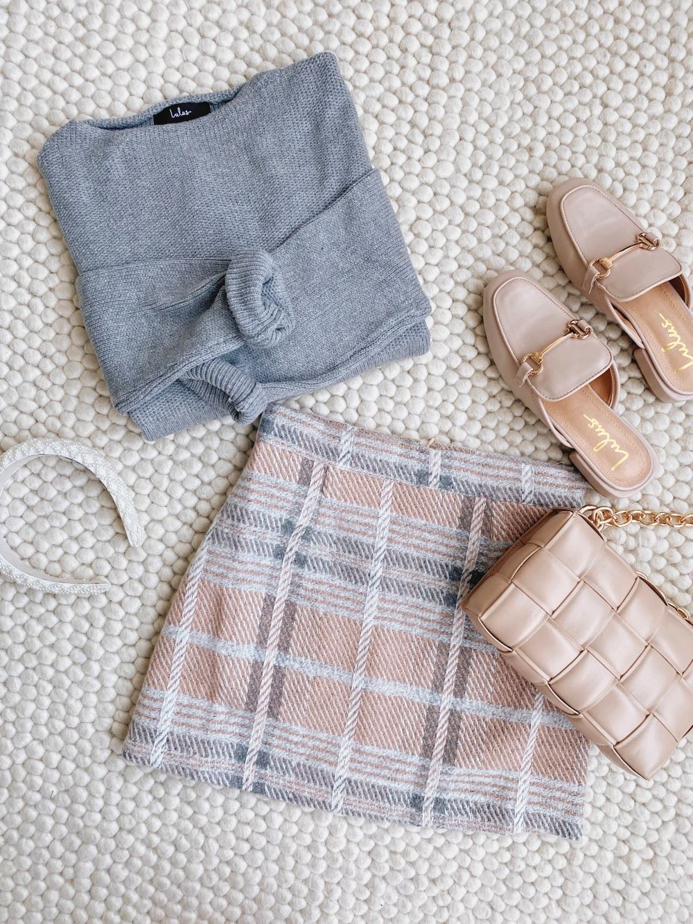 blush plaid high-waisted mini skirt