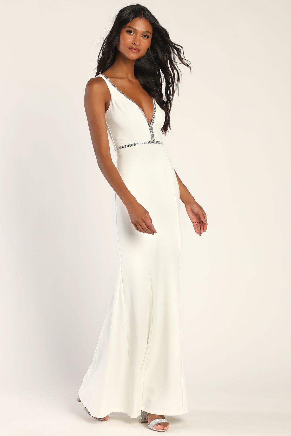 white rhinestone maxi dress