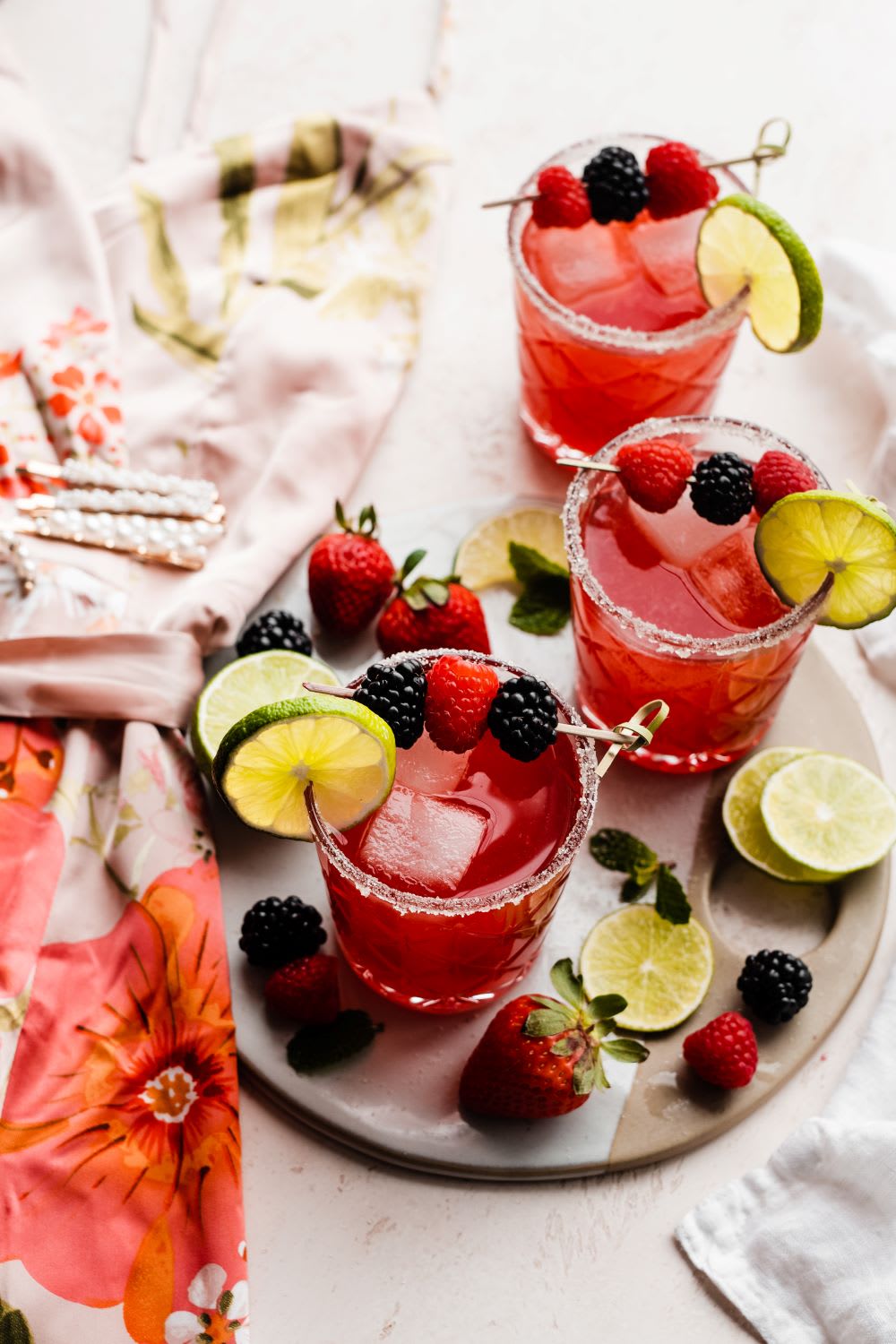 berry margaritas and floral maxi dress