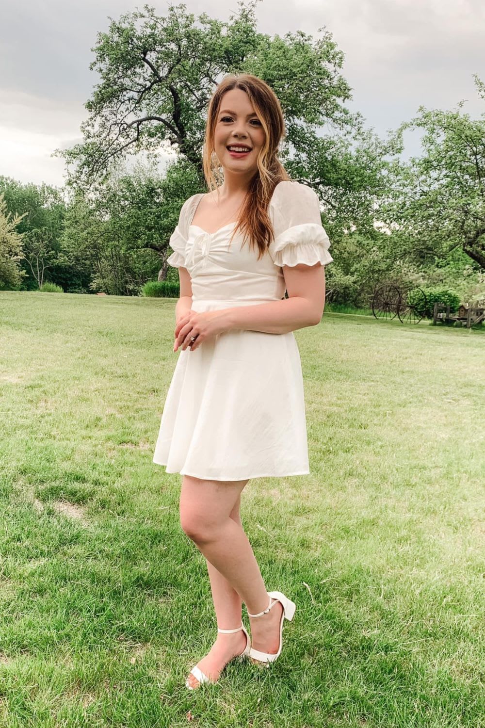 white puff sleeve mini dress