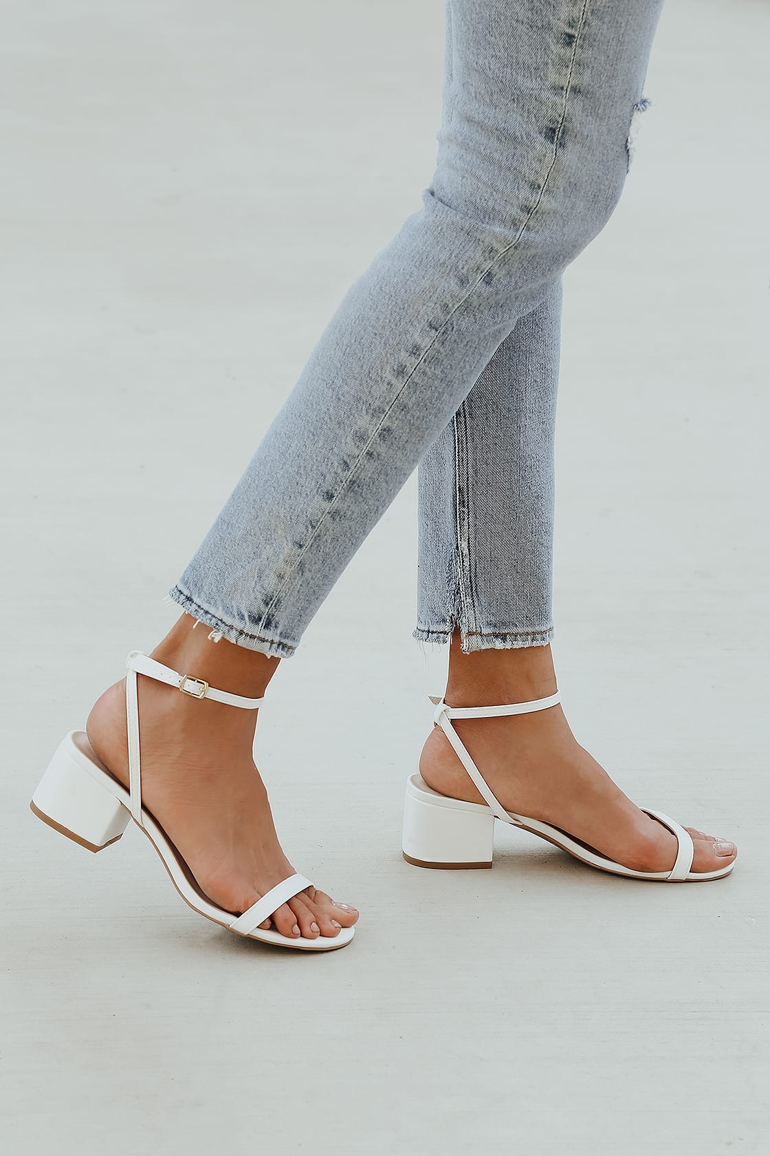 white ankle strap block heel sandals