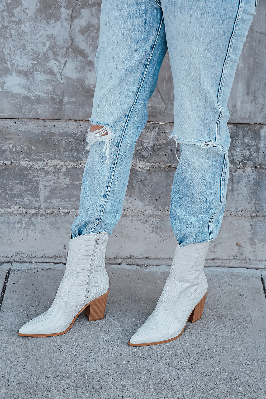 bone crocodile embossed mid calf boots