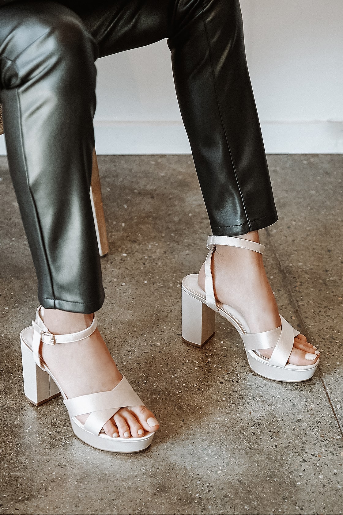 ivory ankle strap platform heels