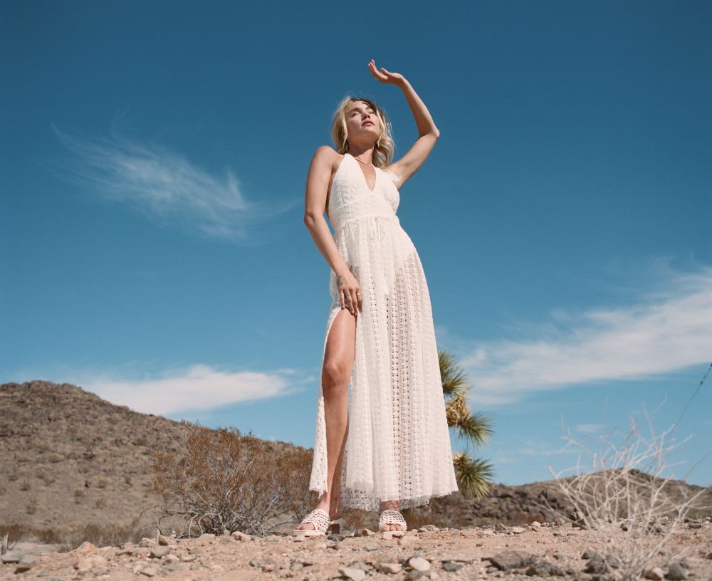 white crochet halter bodysuit dress