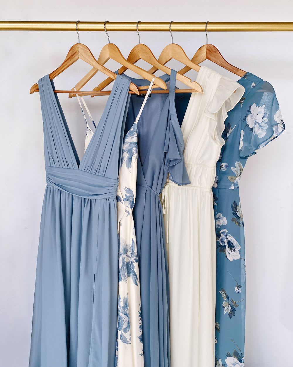 white and blue bridesmaid dresses
