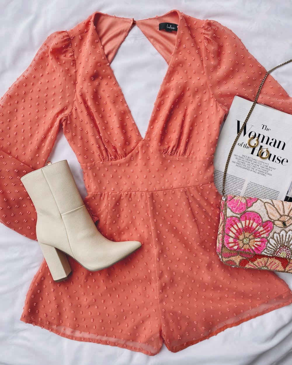 coral romper music festival outfit