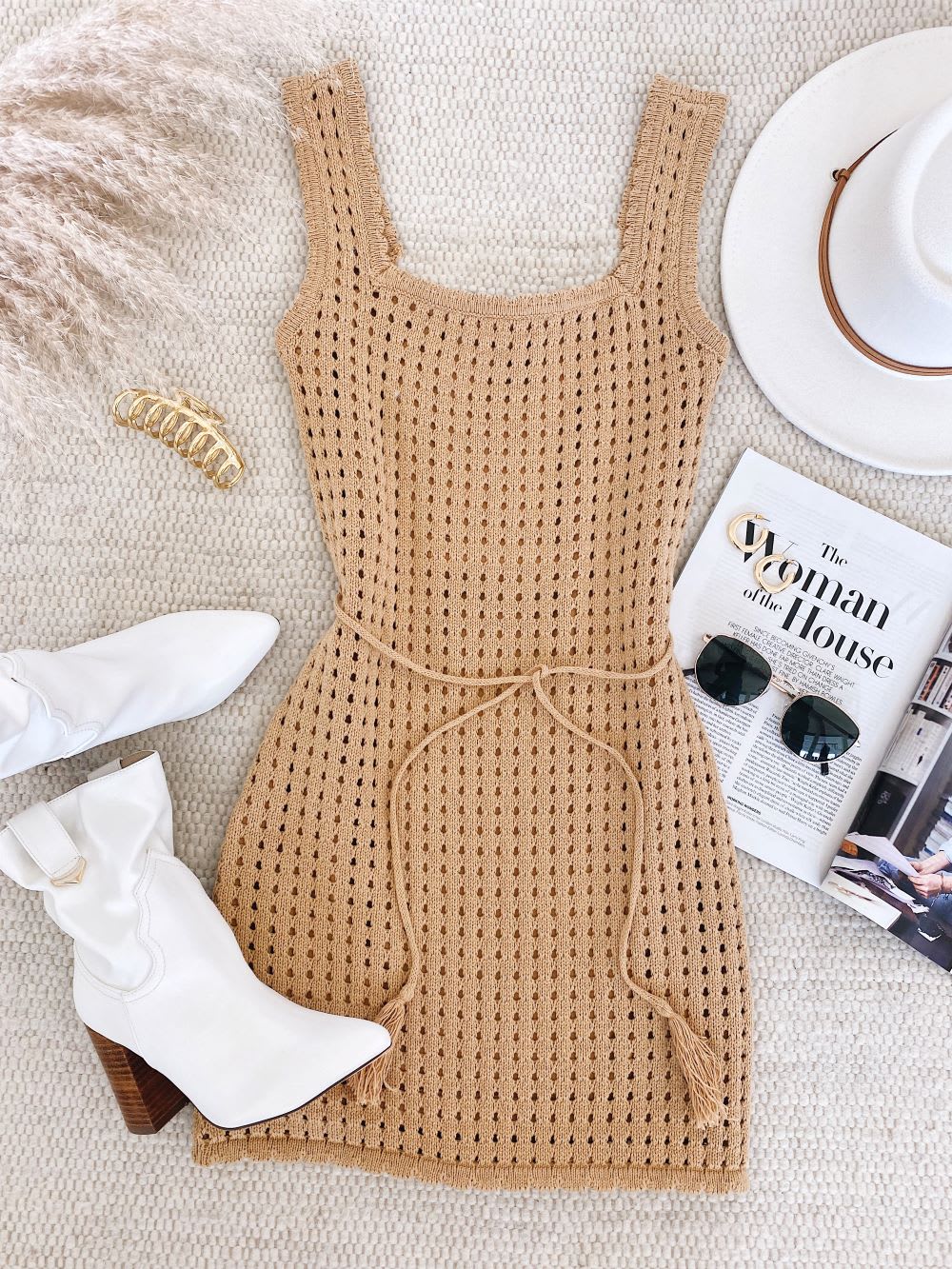 camel knit mini sweater dress