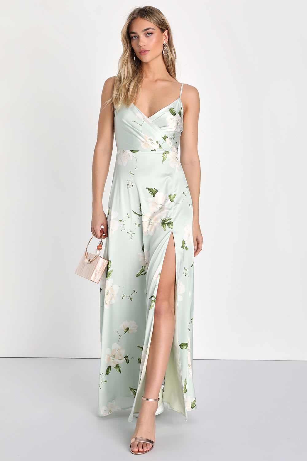 floral satin a line maxi dress