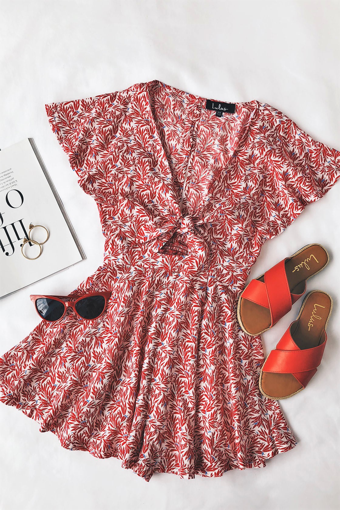 red floral print romper
