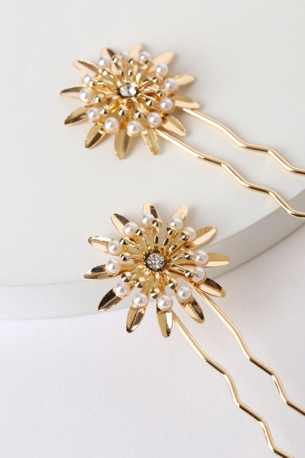 gold rhinestone and pearl hair pin set