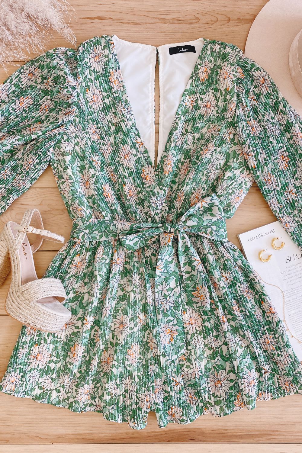 green floral long sleeve romper