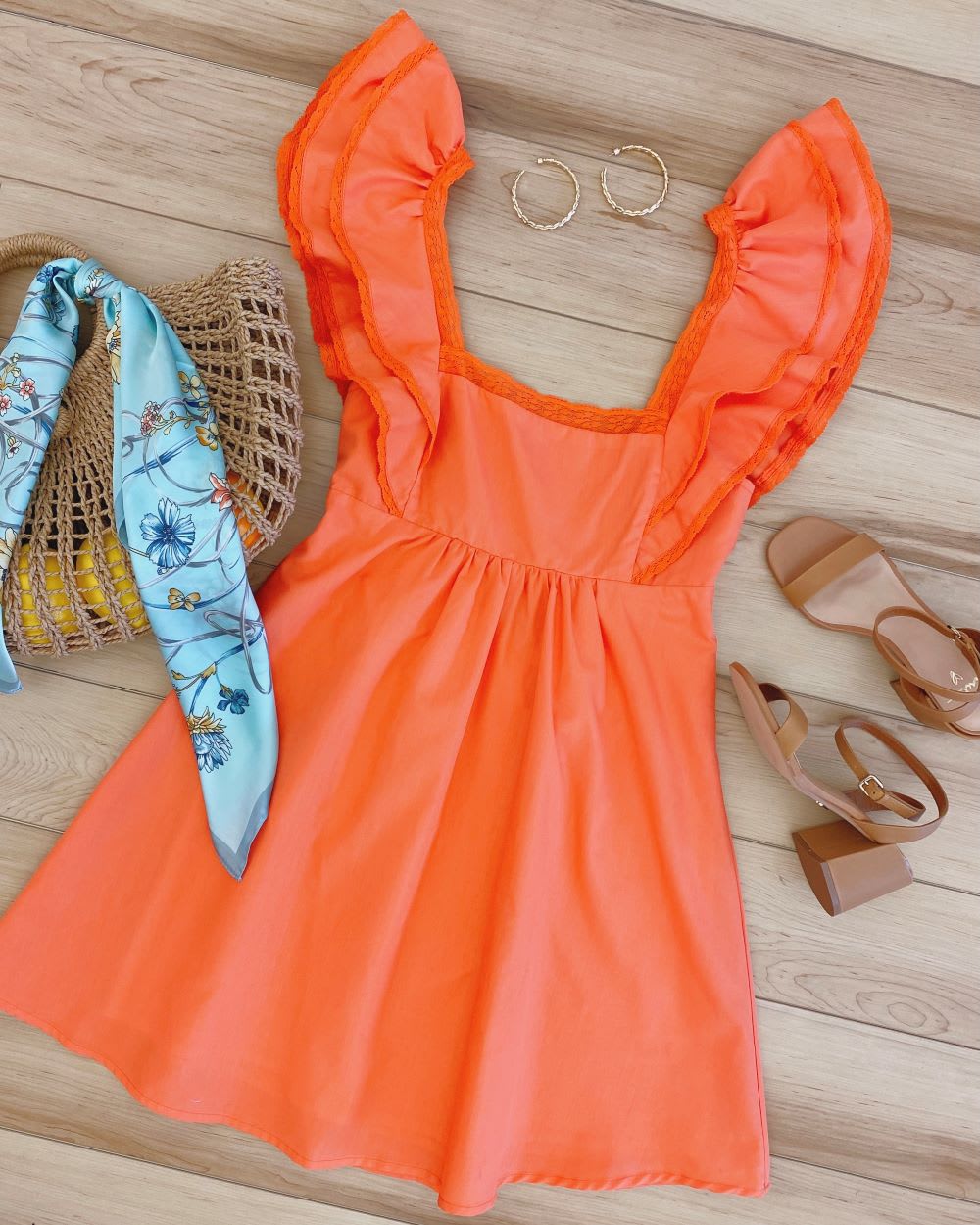 orange ruffled mini dress