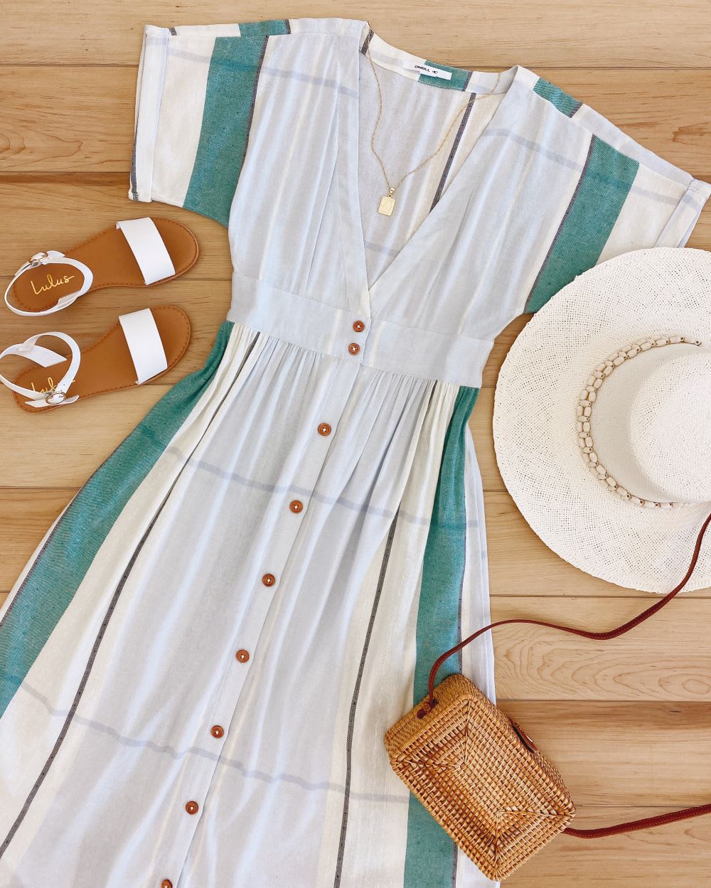 light blue multi stripe button up midi dress