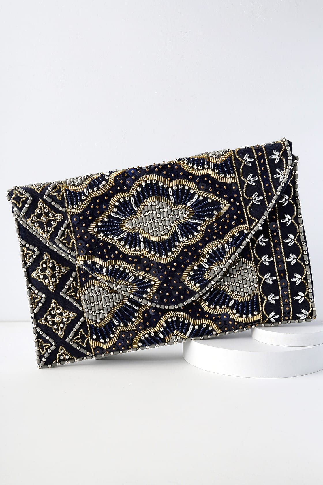 navy blue beaded clutch