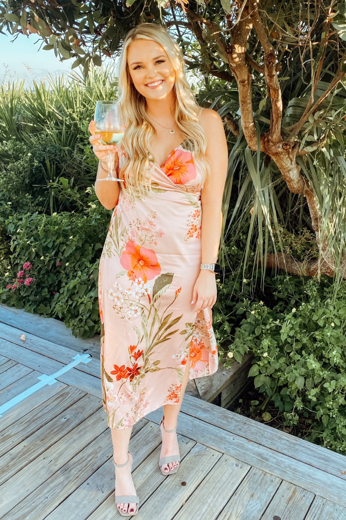 pink floral print satin midi dress