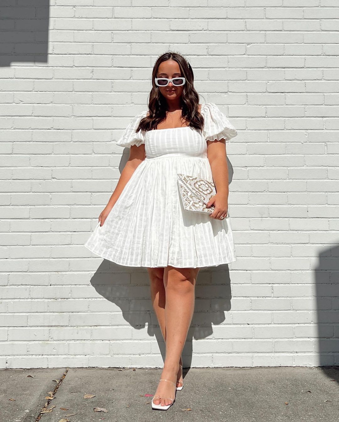white puff sleeve babydoll bachelorette dress