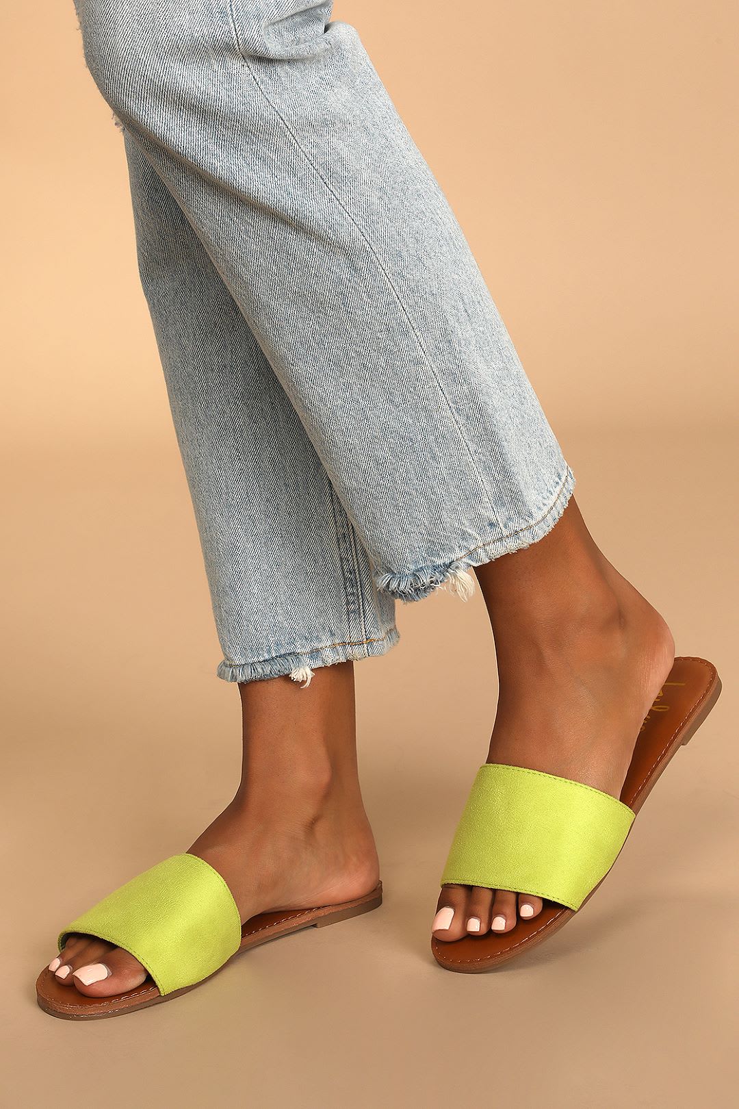 lime suede slide sandals