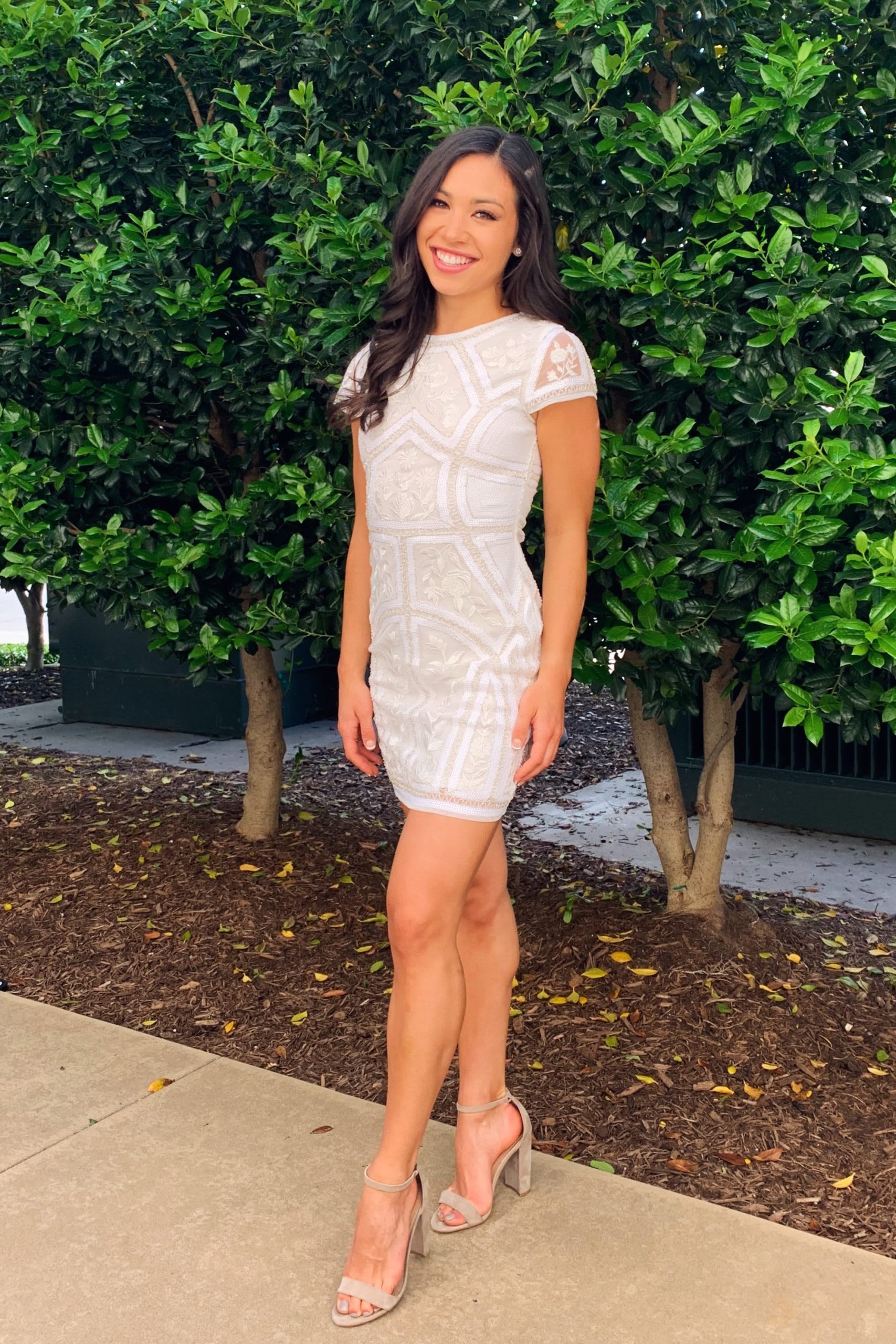 white sequin embroidered bodyxon dress