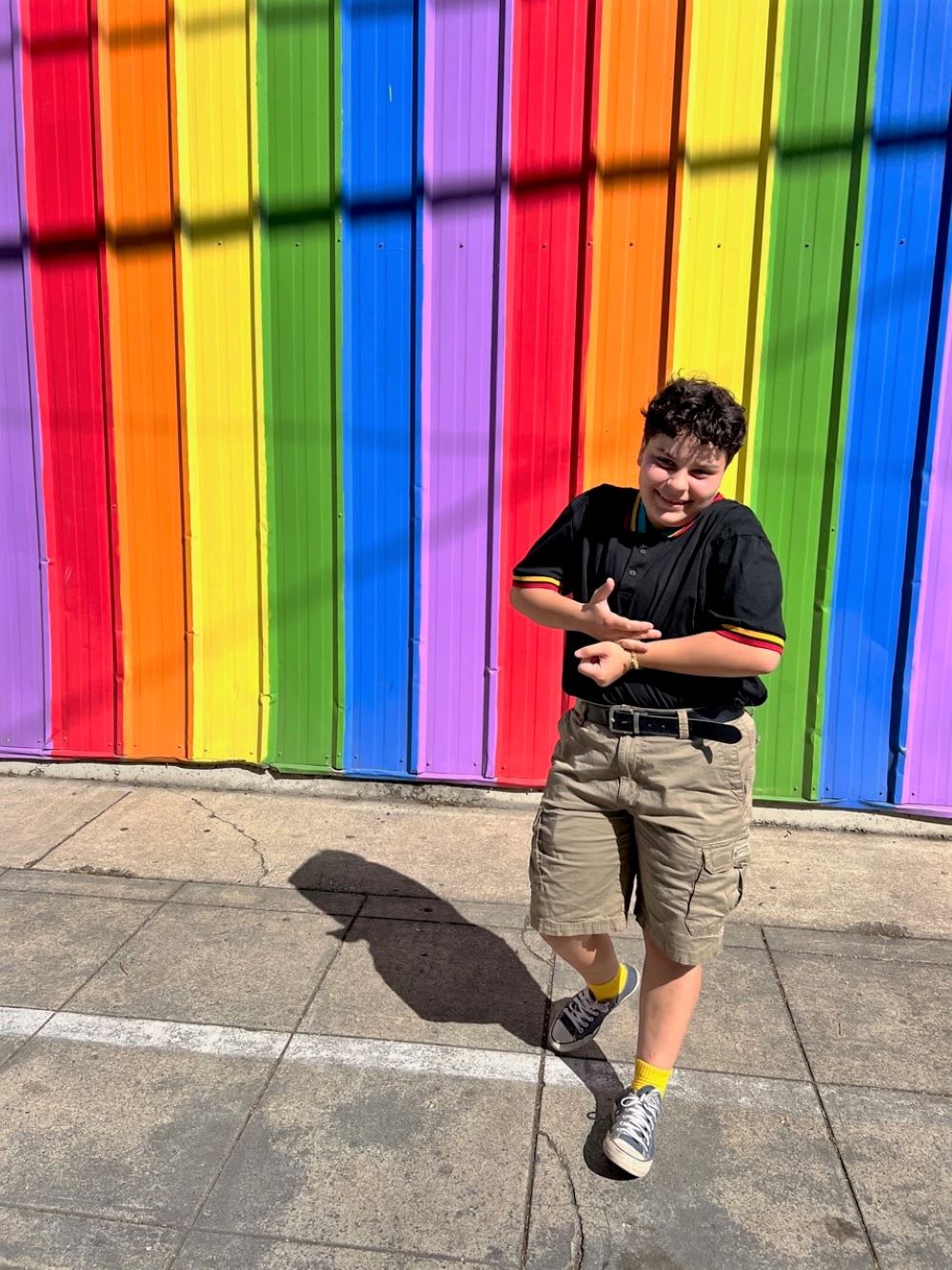 trans teen and rainbow wall