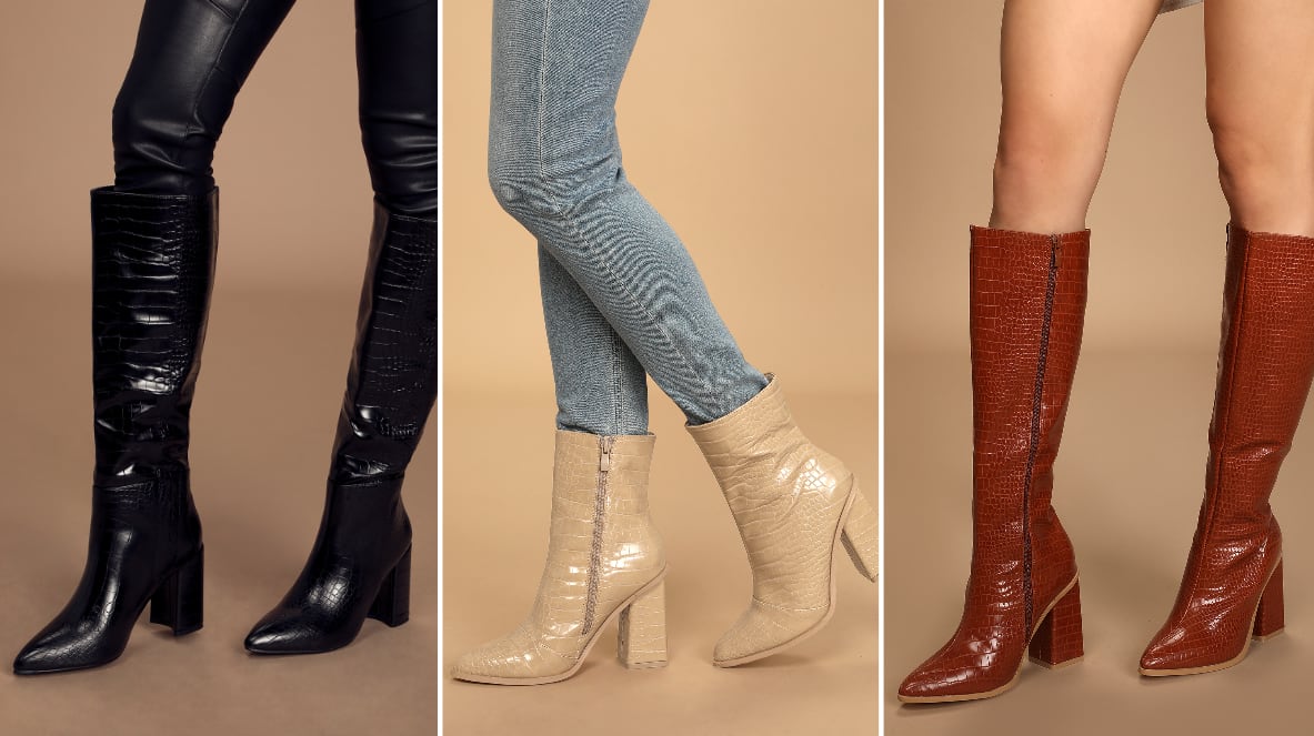 croc embossed patent boots