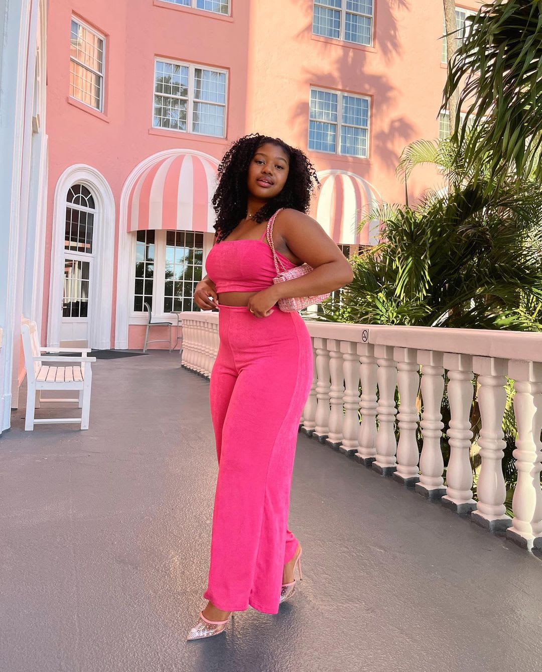 hot pink asymmetrical cutout wide leg jumpsuit