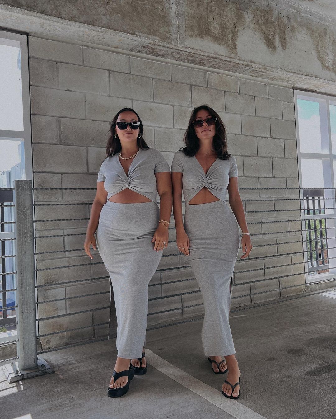 grey knit cutout midi dress