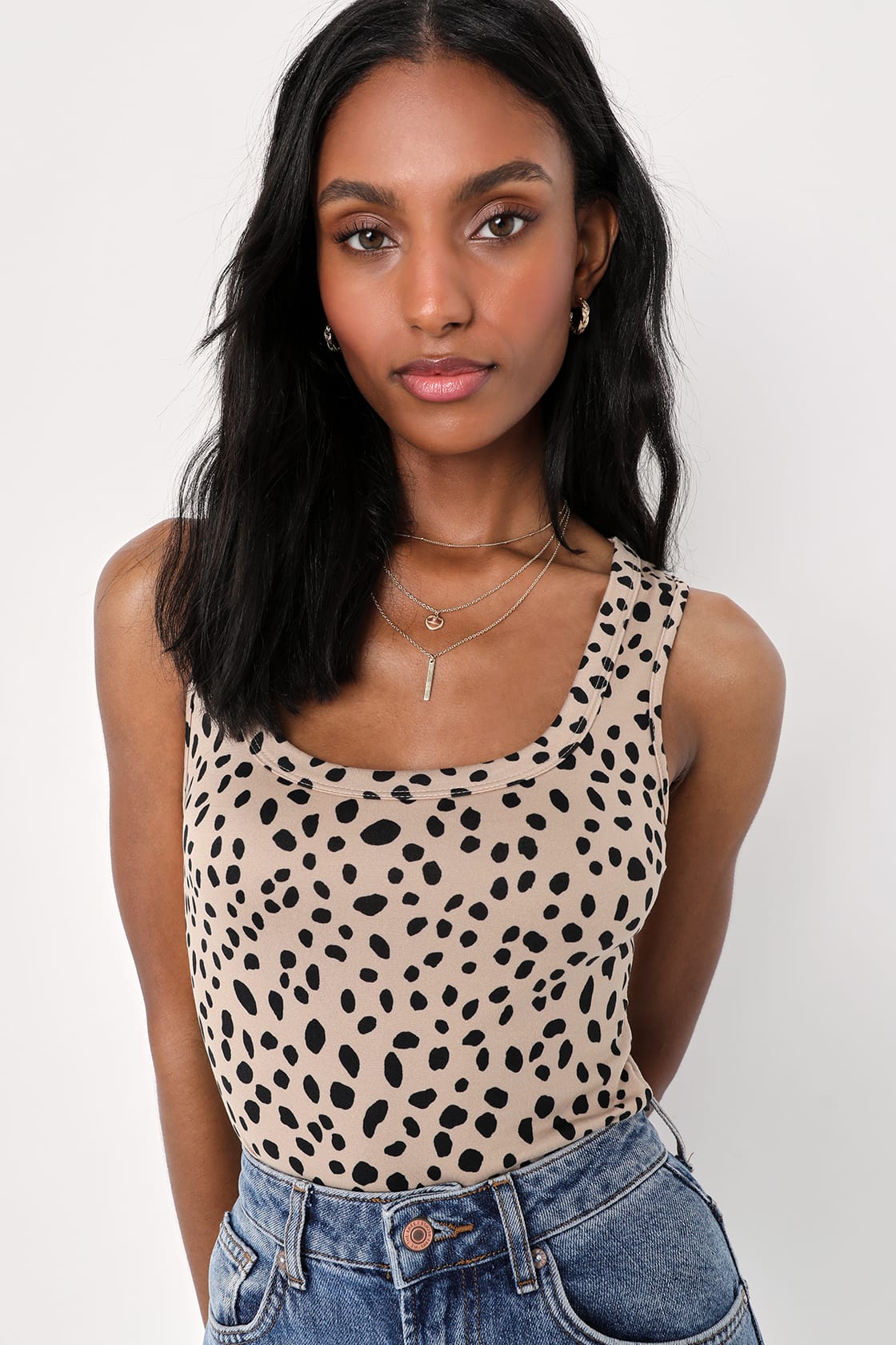 animal print sleeveless scoop neck bodysuit