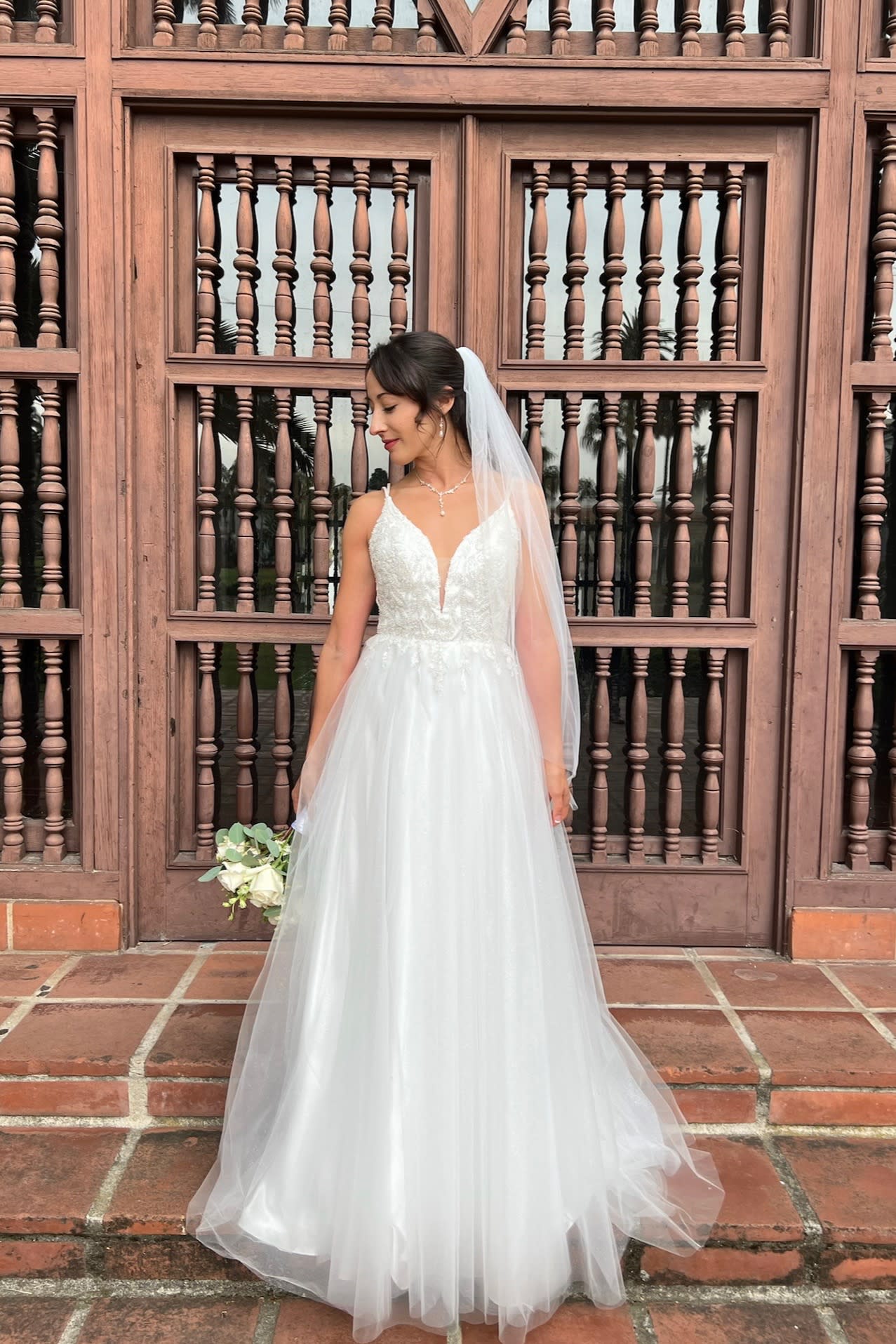 embroidered tull wedding dress